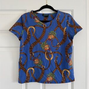 Ralph Lauren Royal Blue Braided Belt & Medallion Print Tee